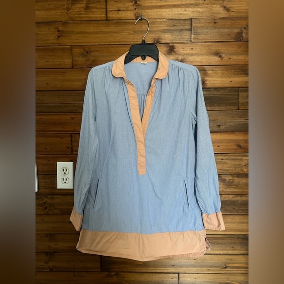 J.CREW Women's Blouse Cotton Blue White Stripe Peach Collar Hem Pockets Size S - Picture 1 of 7